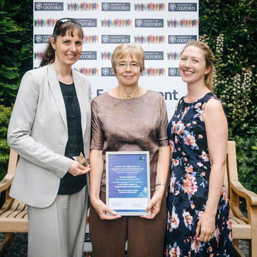 Photograph of Sally Shuttleworth accepting the award